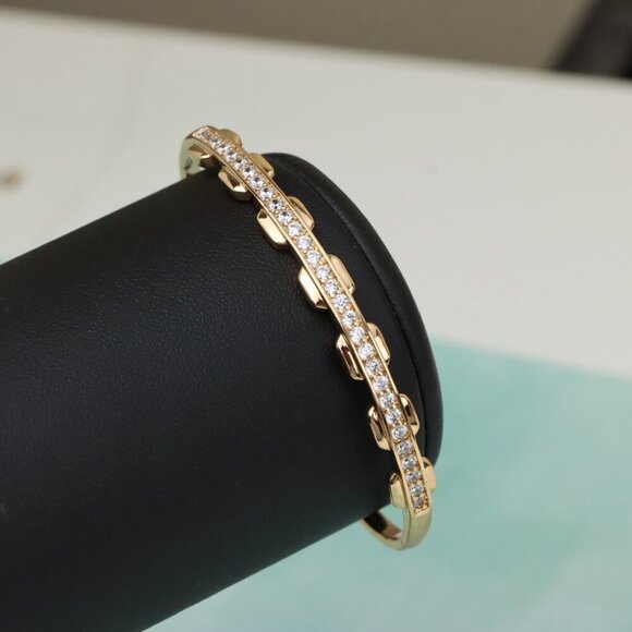 Rose Gold Bangle with Unique Textured Detailing and CZ Accents, XPBL0436 - Picture 10 of 12